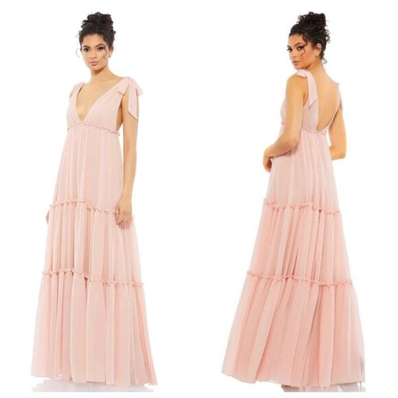 MAC DUGGAL Bow Sleeve Tiered Gown in Blush Size US 8 - Picture 1 of 9